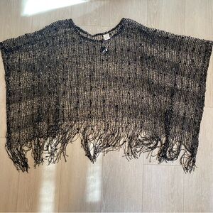 New Whimsigoth Black Shawl Size L/XL Open Knit Fringe Gothic Fairy Grunge